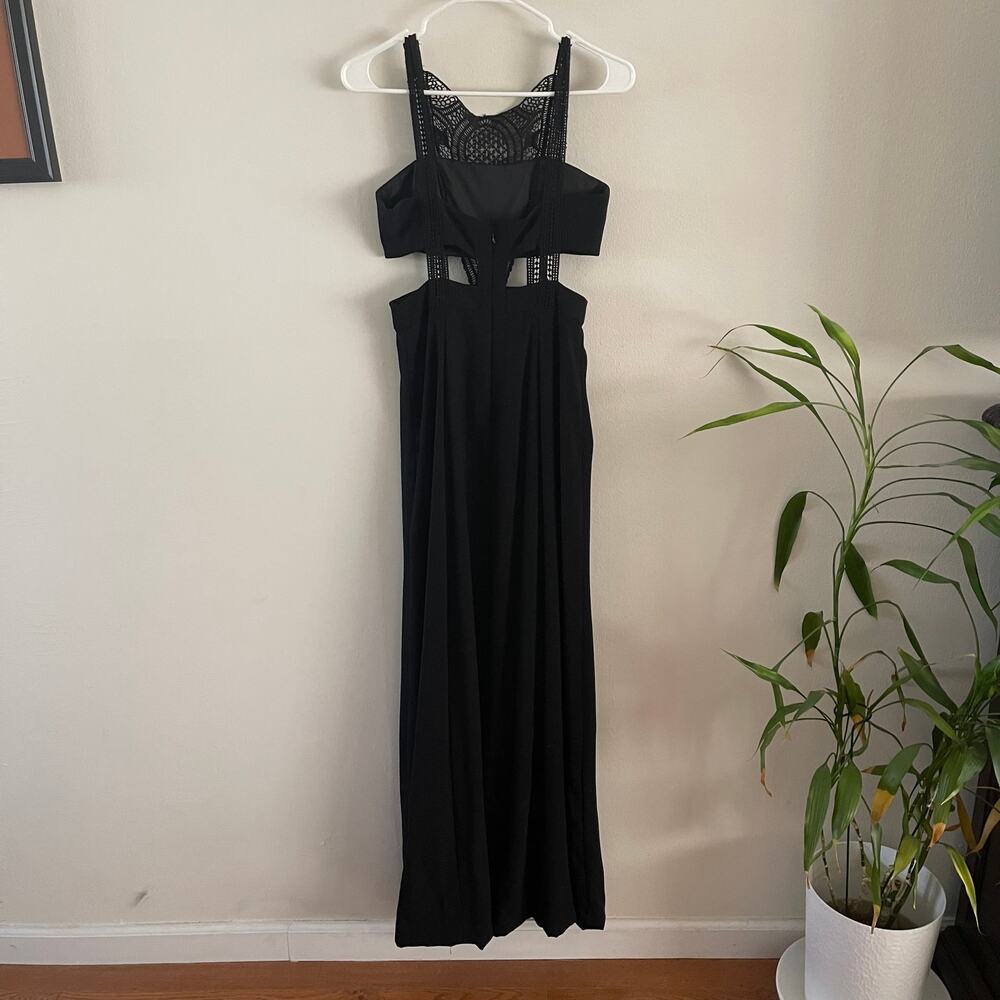 Aidan Mattox Y2K Womens 0 Black Crepe Lace Cutout Maxi Gown Crochet Lace Vintage